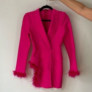 Catchall hot pink feathered suit dress